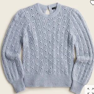 J Crew Cable Knit Balloon Sleeve Dusty Sky Sweater
